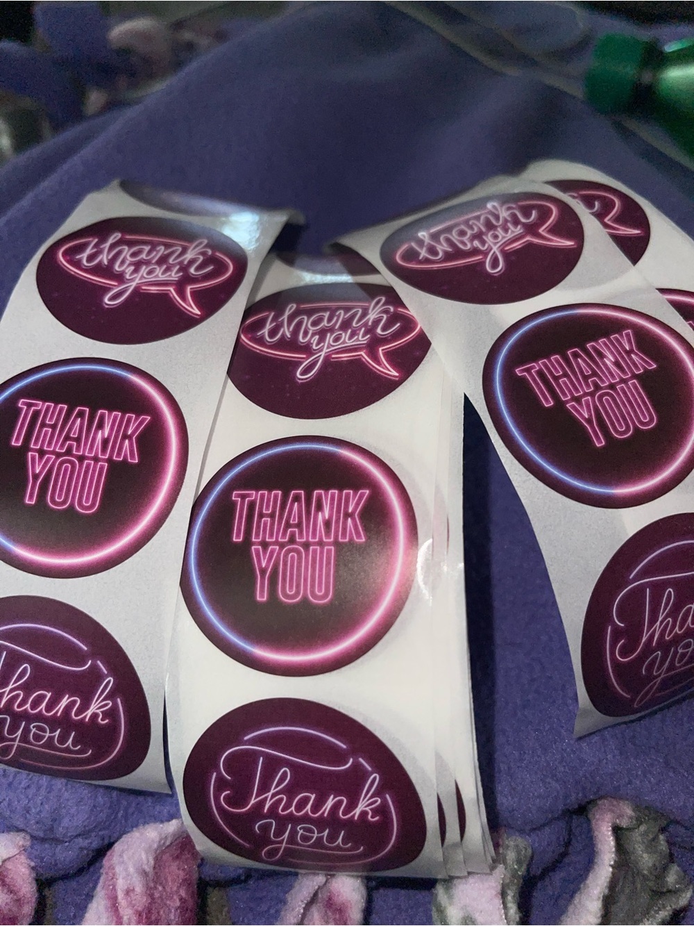 100 Thank You Stickers 1.5” — Neon Purple Thank You Labels